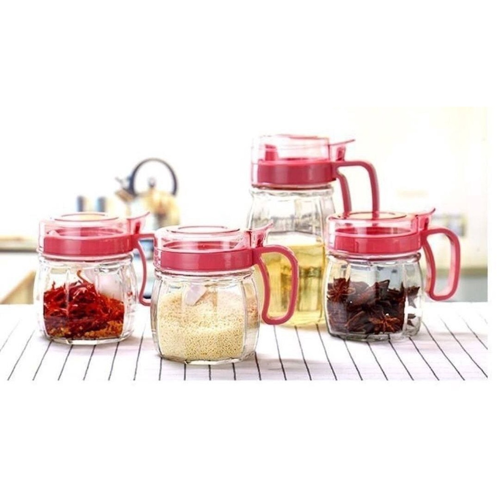 Kitchen Jar Set 4in1 - Wadah Tempat Toples Bumbu dan Minyak Dapur Bahan Kaca Mewah - Toples Wadah Bu