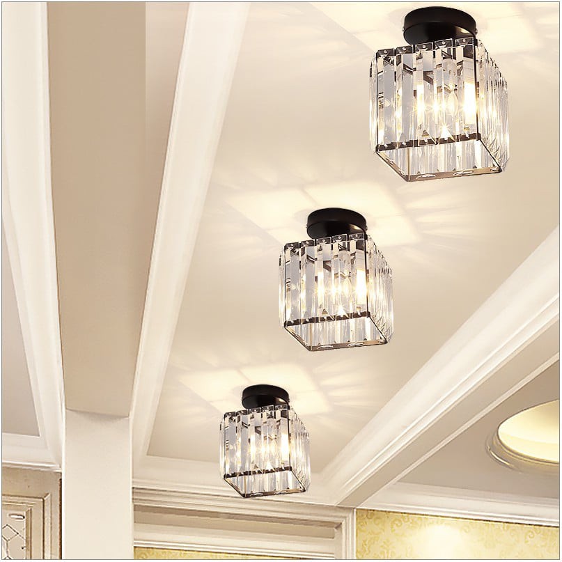 【COD】Lampu Kristal Plafon Rumah Lampu Ceiling Kristal Kotak Modern Crystal Round Ceiling Lamp / Lampu Plafon Gantung Kristal