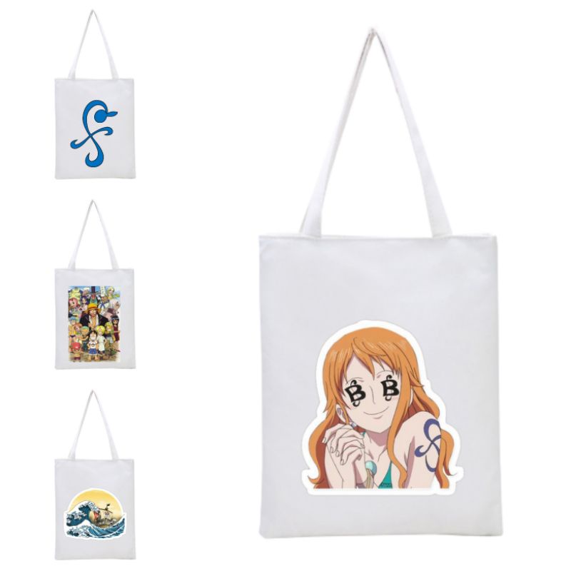 Totebag Resleting part 1 ONE PIECE printing kain drill anime manga jepang japan merchandise luffy zoro tony uta tas sekolah kuliah kampus