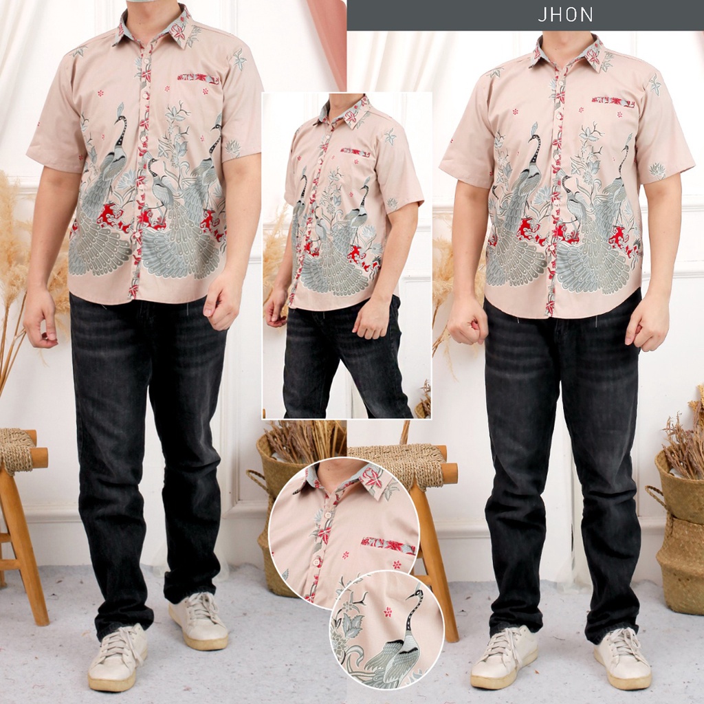 Evercloth Jhon Kemeja Pria Kemeja Batik Pria Atasan Couple Hem Sarimbit Seragam BBB