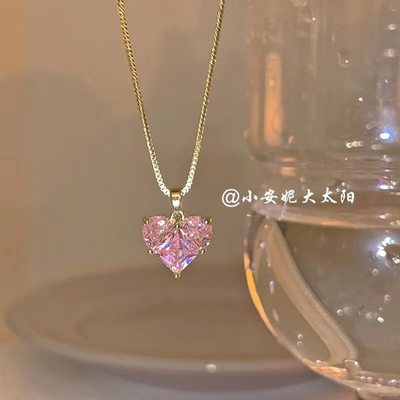 IFYOU Kalung Rantai Choker Liontin Hati Kristal Warna Pink Gaya Vintage Untuk Wanita