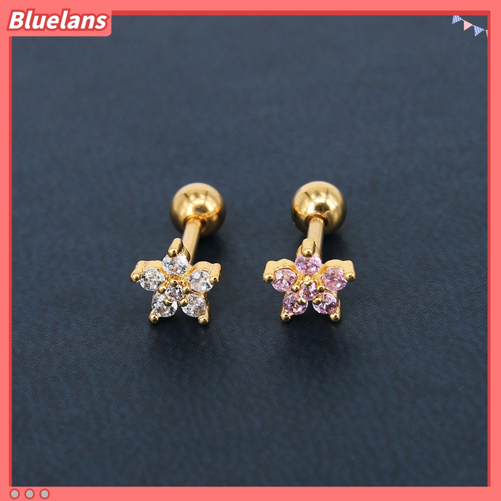 Bluelans 1Pc Women Cubic Zirconia Flower Ear Stud Earring Piercing Cartilage Jewelry Gift