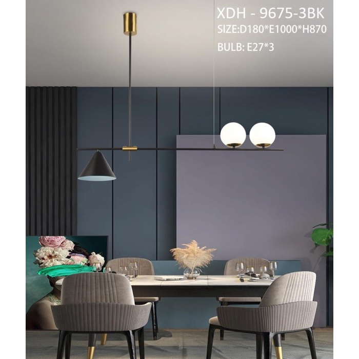 LAMPU GANTUNG MEJA MAKAN MODERN MINIMALIS XDH 9675/3 KACA SUSU