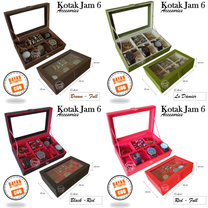 Kotak Tempat Jam Tangan isi 6 Mix Perhiasan dan Aksesoris / Tempat Jam