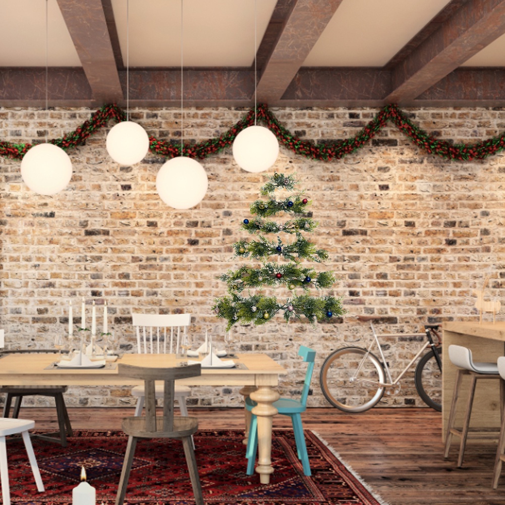 Artificial Wall Hangings with Christmas Balls Wall Mounted Christmas Tree 1Set New Year Decoration Supplies Plastic Tree Hanging Decoration Simulated Christmas Tree Decoration