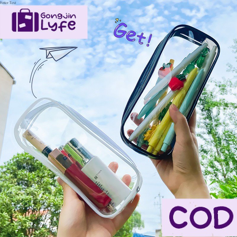 

[Gongjin] Tepak Pensil Transparan Estetik Aesthetic Lucu / Kotak PVC Plastik Pencil Case Minimalist Black White Minimalis