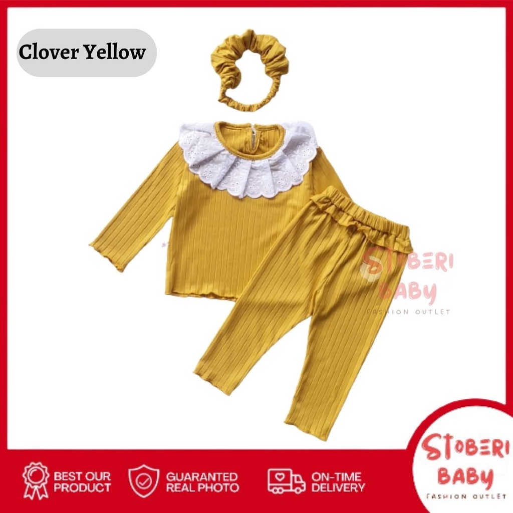 stoberi baby - BBB CLOVER setelan anak perempuan jumper bayi polos lucu free headband