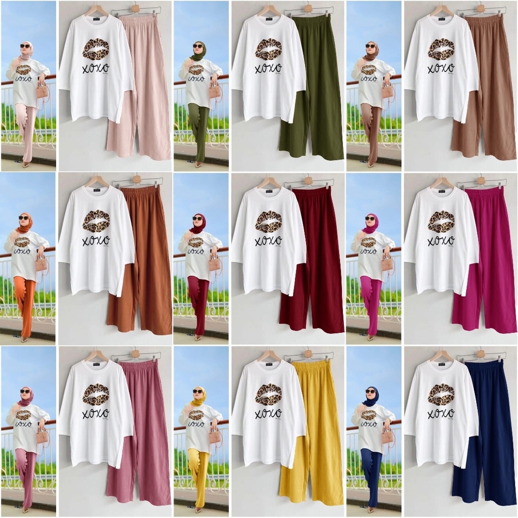 SETELAN KULOT BABYTERRY XOXO SIZE L XL XXL / SETELAN BAJU MUSLIM WANITA TERBARU / ONE SET TUNIK + CELANA PANJANG