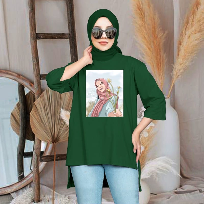JF Tunik Kaos Oversize Wanita LD 120 Tebal Lengan 7/8 Jumbo Top Oversize Blouse