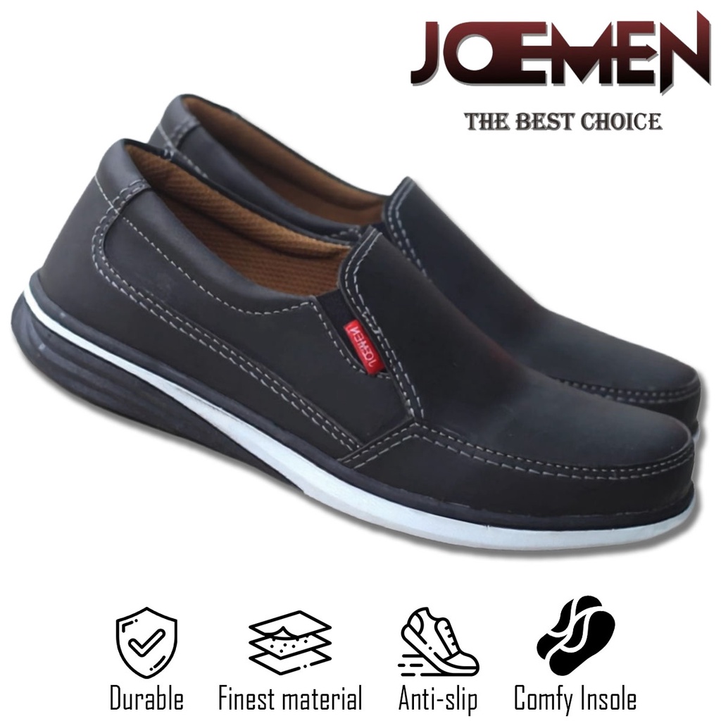 Sepatu Pria Joemen New Sepatu Slip On Pria Dewasa Kerja Casual kulit Original Joemen Terbaru-A68