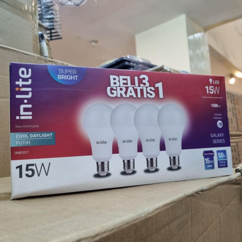 Paket Lampu Bulb LED IN-LITE 15 Watt (3+1)