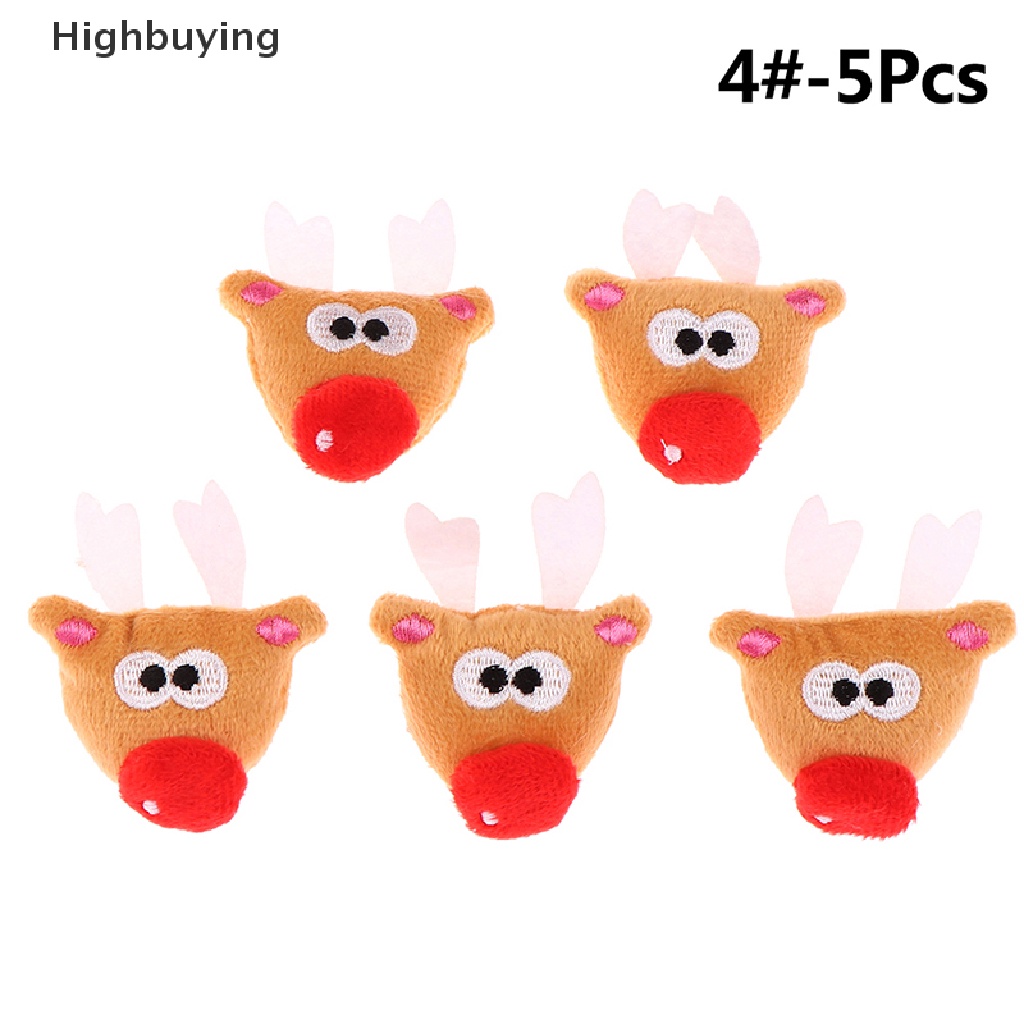 Hbid 5Pcs / Set Bros / Pin Motif Boneka Santa Claus / Lonceng Natal Bahan Plush Untuk Aksesoris Wanita Glory