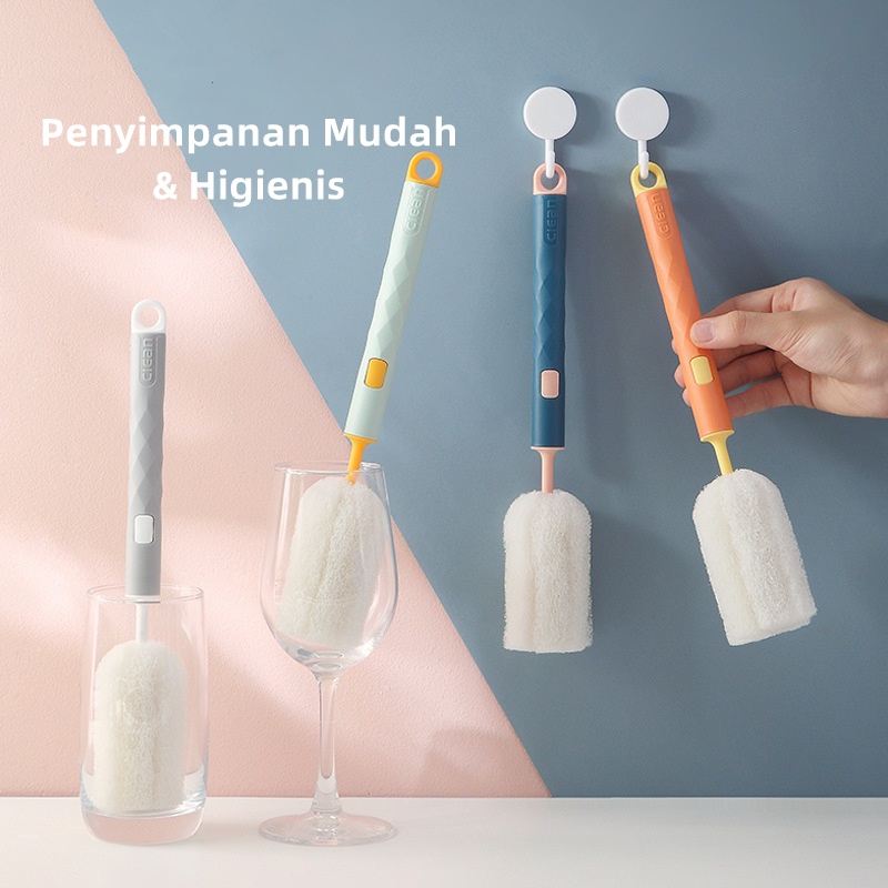 Tongkat Spon Pembersih Botol Sikat Botol Gagang Lepas Pasang Sikat Botol Susu Bayi Pembersih Botol Minum Susu Gelas XH04