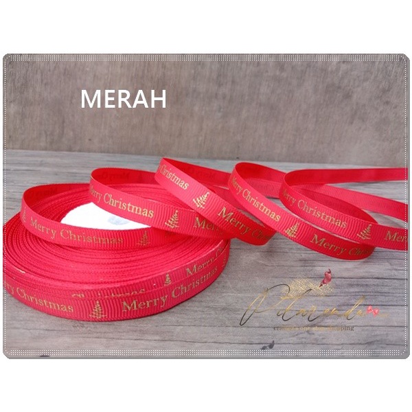 

PROMO NATL-48 : Pita Merry Christmas Grosgrain 1cm (per ROL) - Merah
