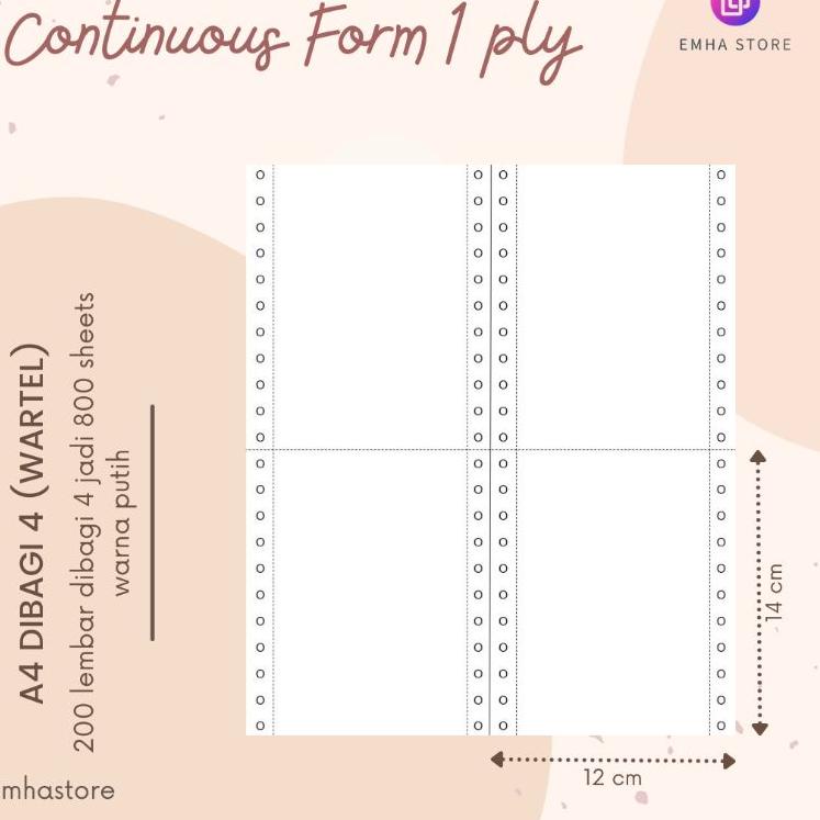 

WPQ Kertas Continuous Form Struk PPOB PLN A4 Dibagi 4 Wartel 1 Ply 200 Lembar➢☣ (Dijual Murah) ➢