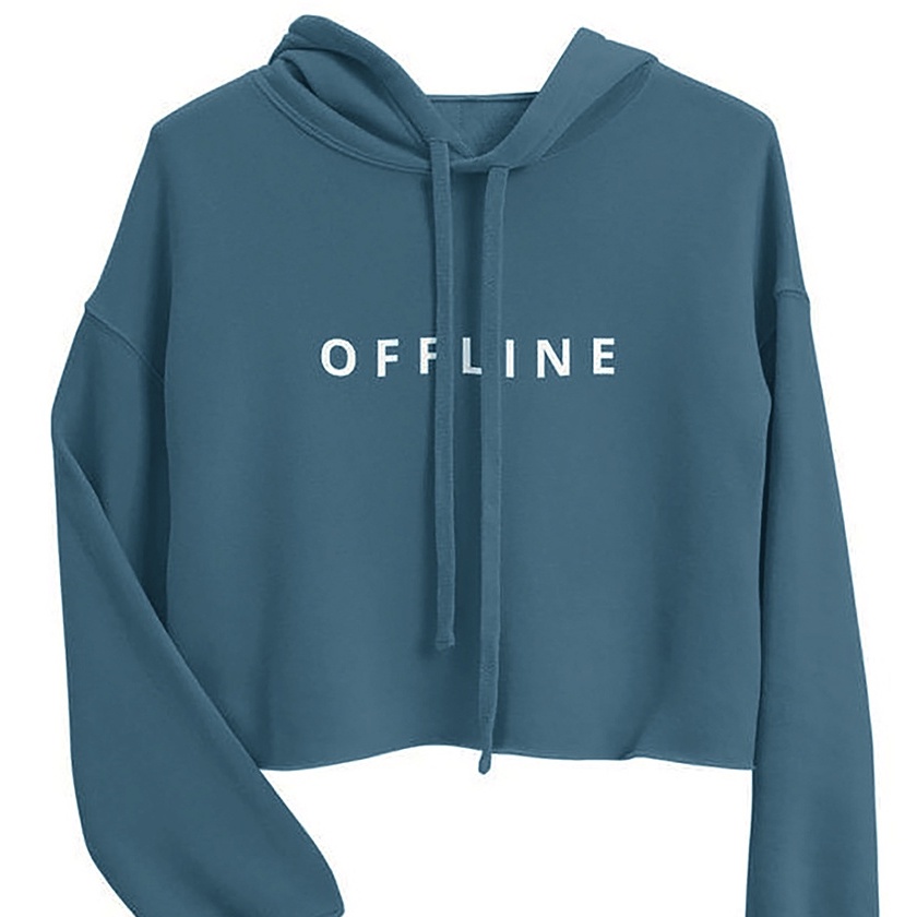 Hoodie Crop Offline  - Atasan Wanita - Allsize - Bahan Fleece tebal dan lembut