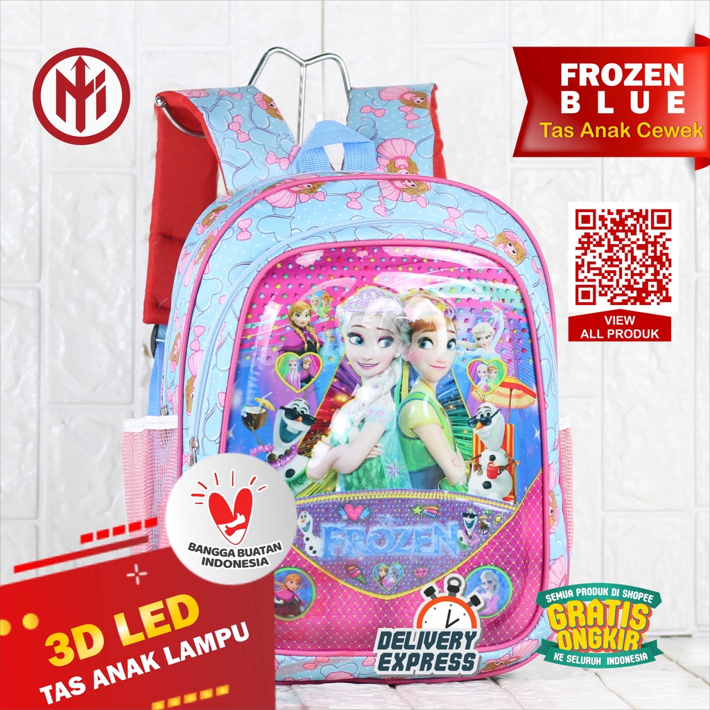 Tas Anak Cewek Gendong Karakter 3D LED Lampu Ransel Perempuan Sekolah PAUD TK Kartun Frozen Olaf Mur