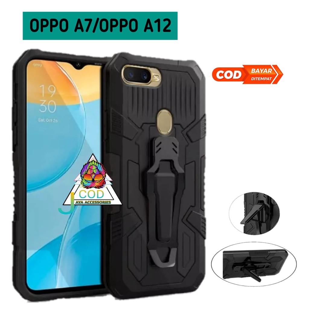 Case Crystal OPPO A7 OPPO A12 Clip Casing Armor Pelindung Sandaran Punggung Kick Standing