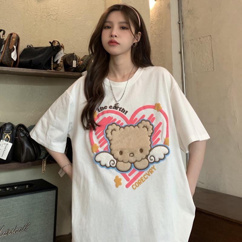 [littlecrab] Kaos Oversize Beruang Bulu Bersayap Corecvry Love Sablon Timbul We Love The Earth T-shirt Couple Unisex Lembut Berkualitas Motif Wings Bear With Love Unik Simple Korean Style