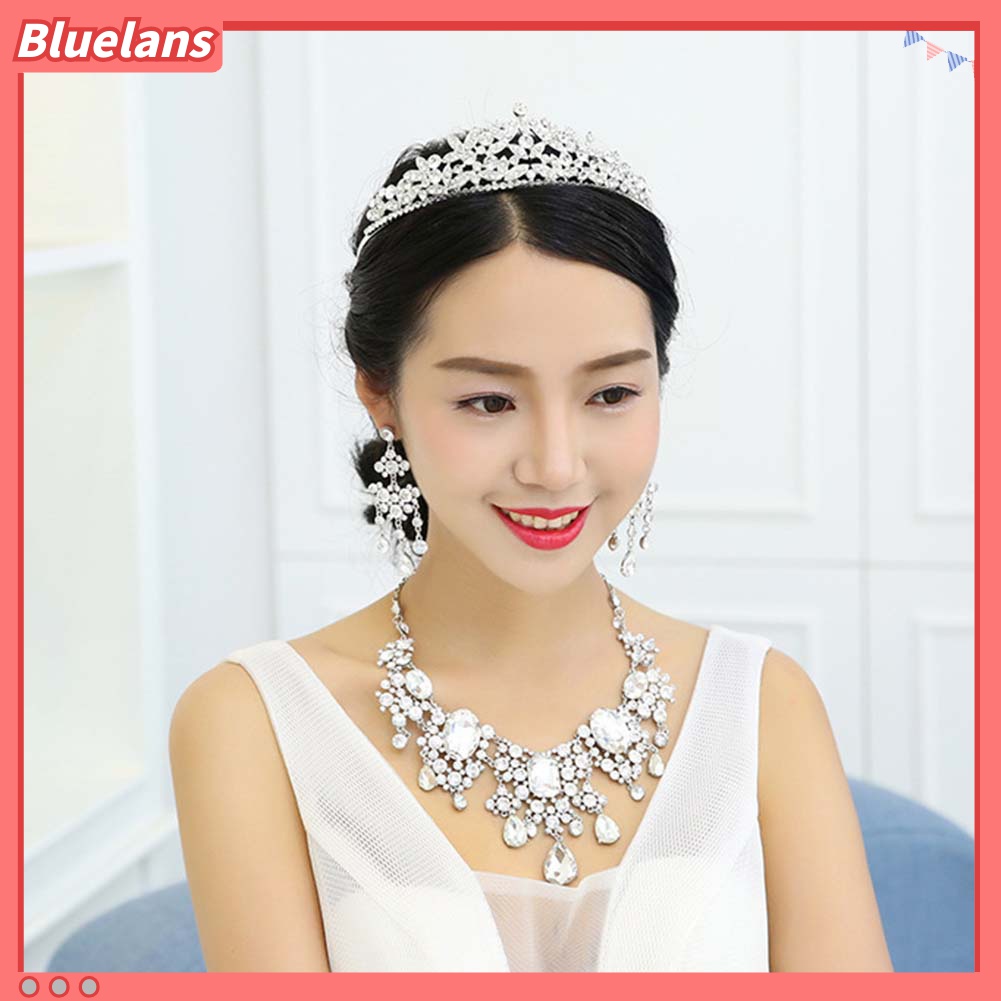 2pcs / Set Kalung Anting Rumbai Full Berlian Imitasi Untuk Pengantin