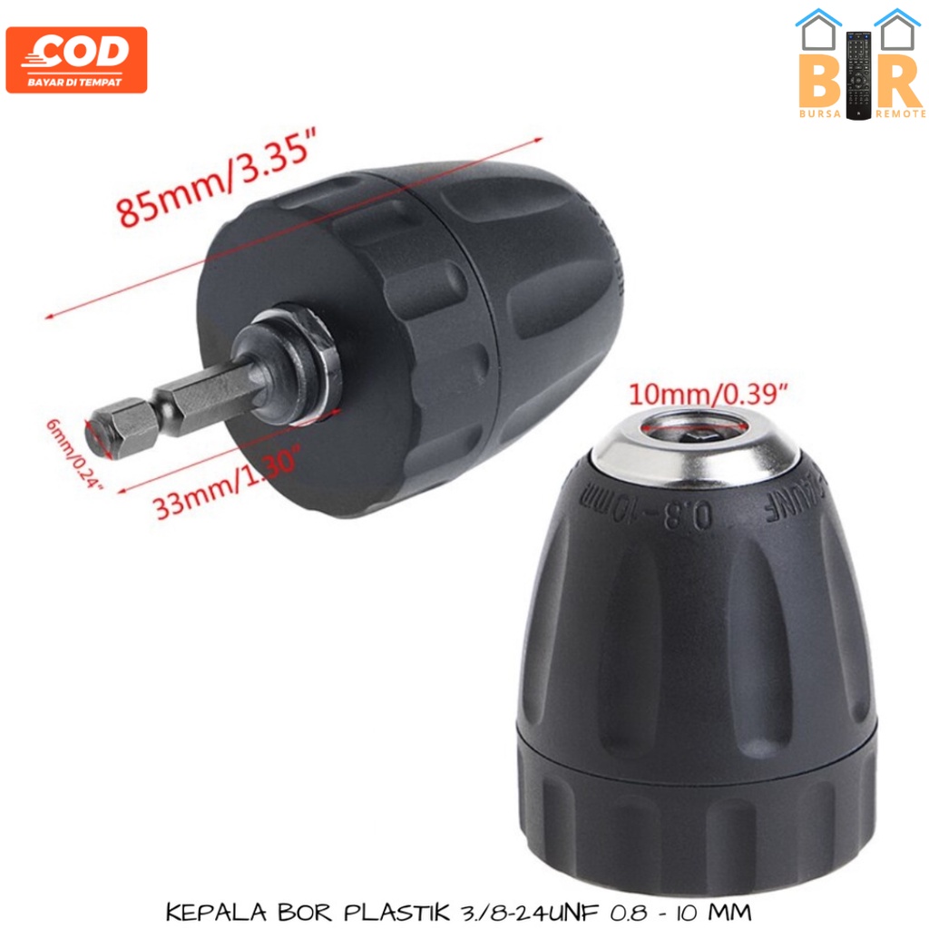 Bor Kepala Keyless Ukuran 0.8-10 MM Dril Chuck 3/8-24