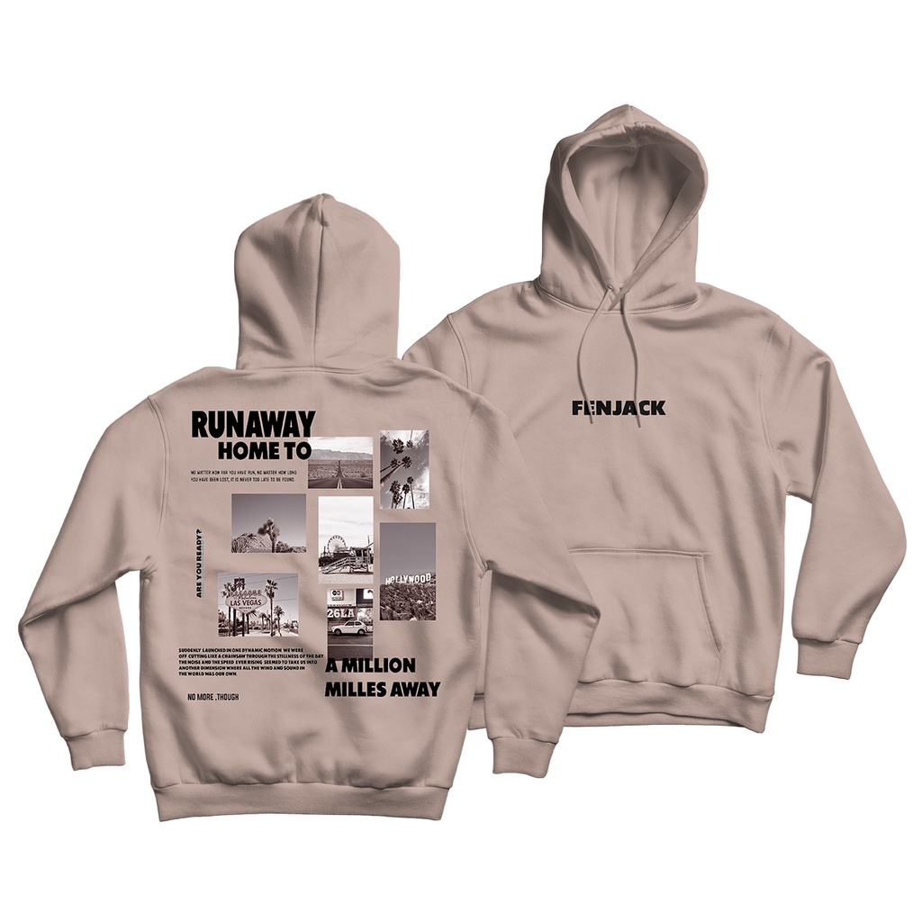 Sweaterpolos Hoodie Jumper RUNAWAY ( Sablon ) Unisex Pria & Wanita-MOCCA