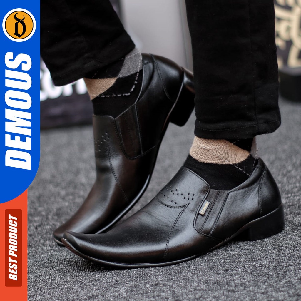 DEMOUS Veil - Sepatu Formal Pantofel Hitam Kulit Asli Kerja Pria