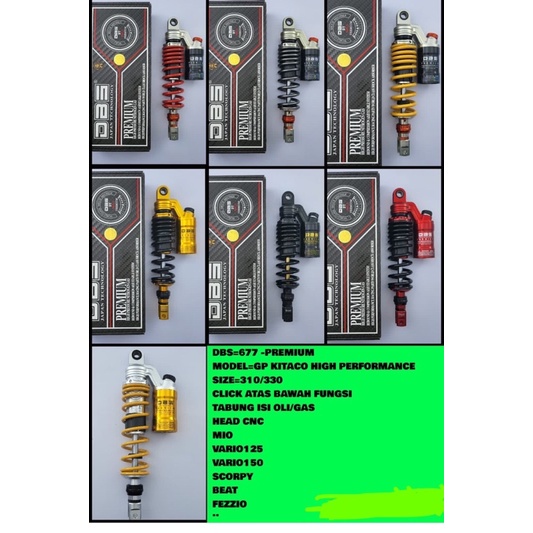 Shock DBS 677 GP Series Premium EXTREM Matic Singel Shock 330mm Shockbreaker Matic Tabung Atas Mio Fino Soul Fazzio Lexi Xeon Beat Scoopy Genio Click Vario125 150 FOURSIX_46