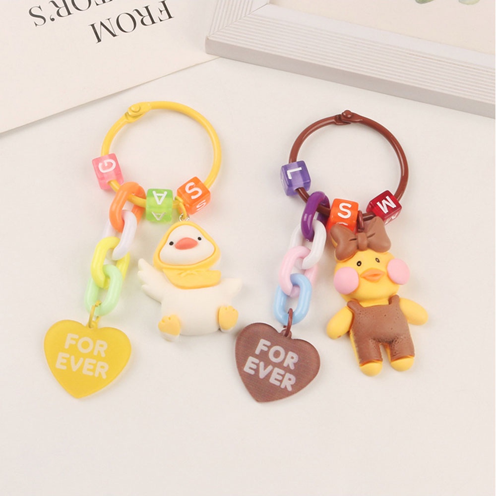 【COD Tangding】Gantungan Kunci Mobil Bentuk Boneka Bebek Telinga Kelinci Warna Kuning