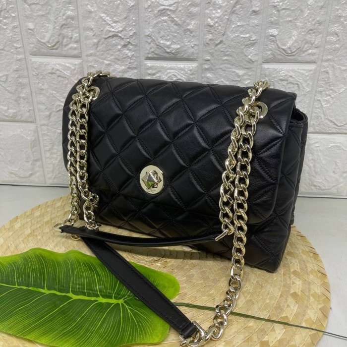 Ready KS Natalia Black Medium Flap Shoulder Bag sz 26x16x8 Black