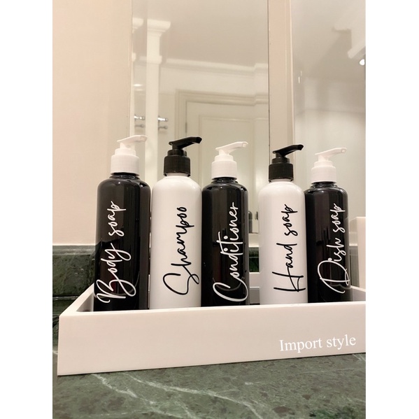 botol 250ml HITAM PUTIH glossy . BLACK WHITE EDITION . aesthetic bottle minimalist refill organizer tempat sabun cair pump estetik
