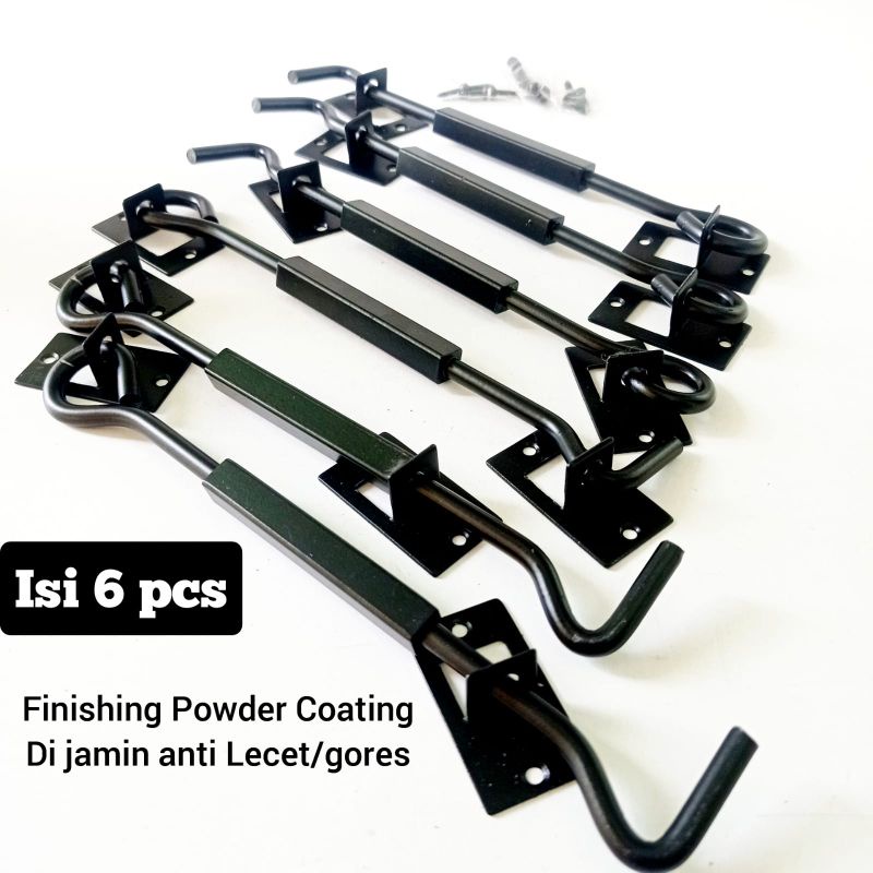 isi 6 Penahan jendela proses powder coating anti gores / Cantolan jendela Hitam 20cm