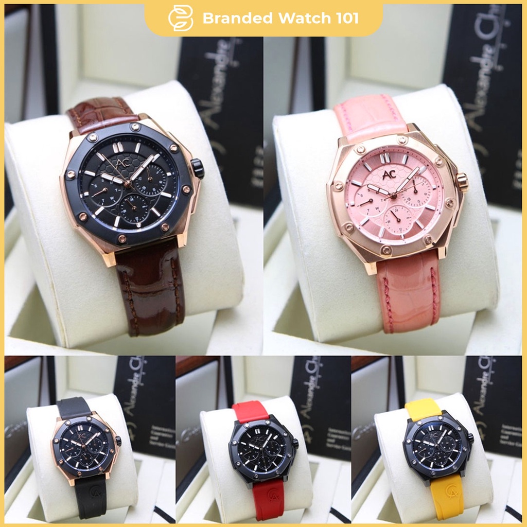 ORIGINAL Jam Tangan Wanita Alexandre Christie Collection AC 9601 / AC9601 / 9601 Garansi Resmi 1 Tahun. Rubber &amp; Leather