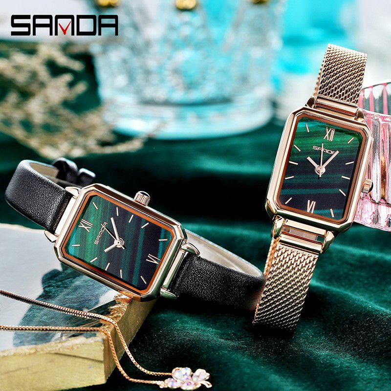 BAHAN HALUS SANDA P1049 Jam Tangan Wanita Analog Tali Kulit Stainless Steel Quartz