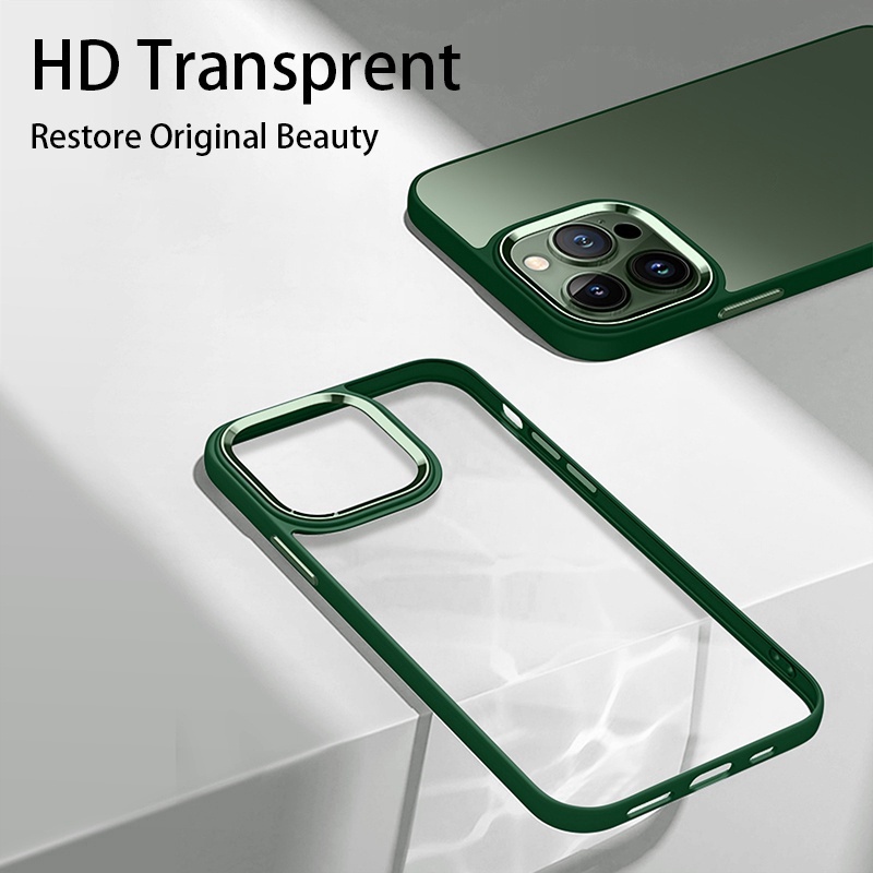 NEW ！！Dark purple Alpine Green Transparent Metal Lens Protection Case For iPhone 14 13 12 11 Pro XS Max XR X 7 8 Plus Silicone Bumper Shockproof Cove