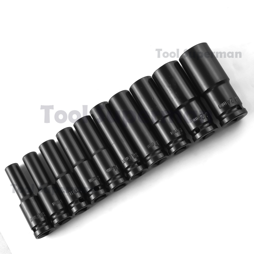 Tool superman Drive Deep Impact Socket Set 10 Pcs 1/2 Inci 8-24 Mm Ekstensi Dampak Socket Panjang Mencapai Soket Nut Perbaikan Alat