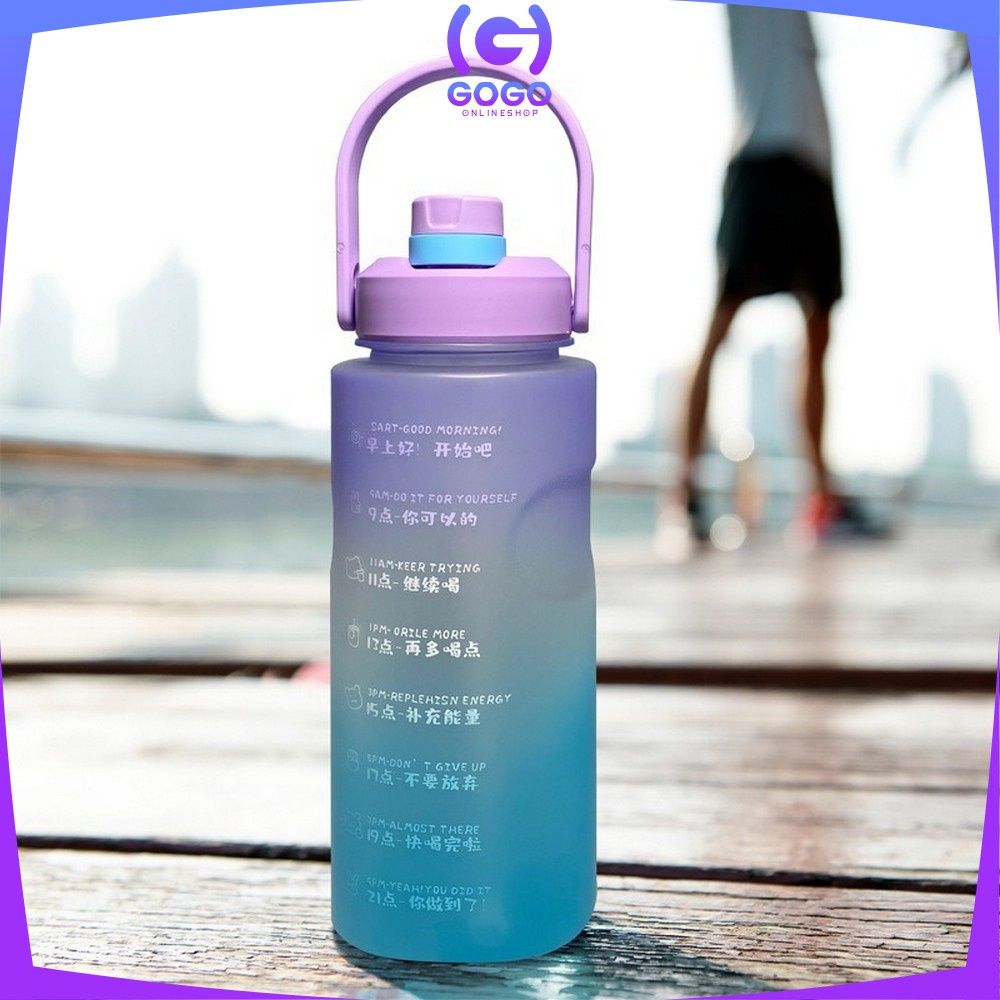 GOGO-C301 Botol Minum Motivasi 2 Liter / Botol Minum Penanda Waktu Food Grade / Botol Air Minum Gradiasi BPA FREE