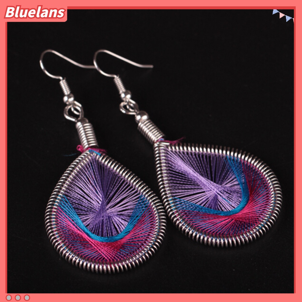 Anting Kait Bentuk Tetesan Air Geometris Warna-Warni Bahan Sutra Gaya Bohemian Untuk Wanita