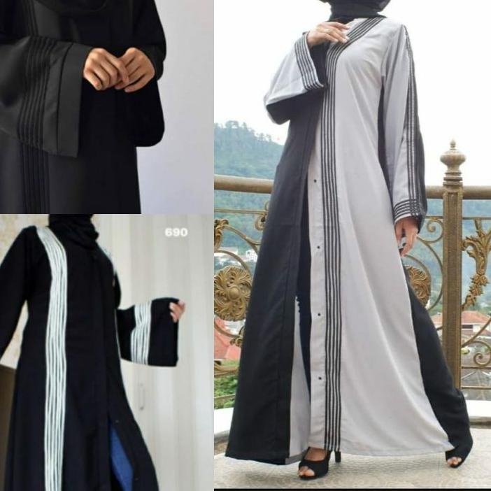 GRATIS ONGKIR✅Exclusive Abaya Hitam Saku List Hitam, Putih, Dan 674 Bahan Jet Black Saudi Kwalitas B