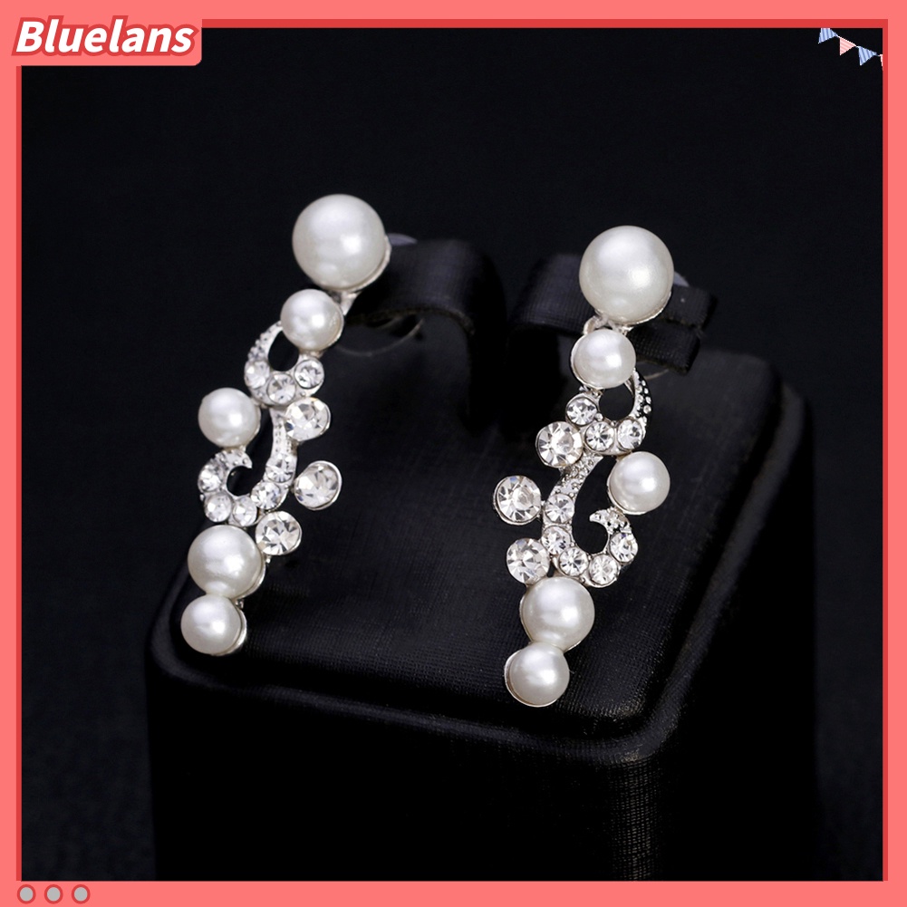 Bluelans Fashion Alloy Rhinestone Faux Pearl Necklace Earrings Women Bride Jewelry Set