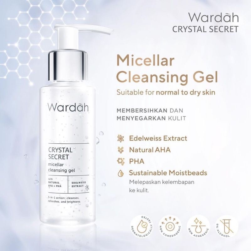 [ip] wardah crystal secret micellar gel cleanser 95ml - sabun wajah wardah gel cleanser micellar