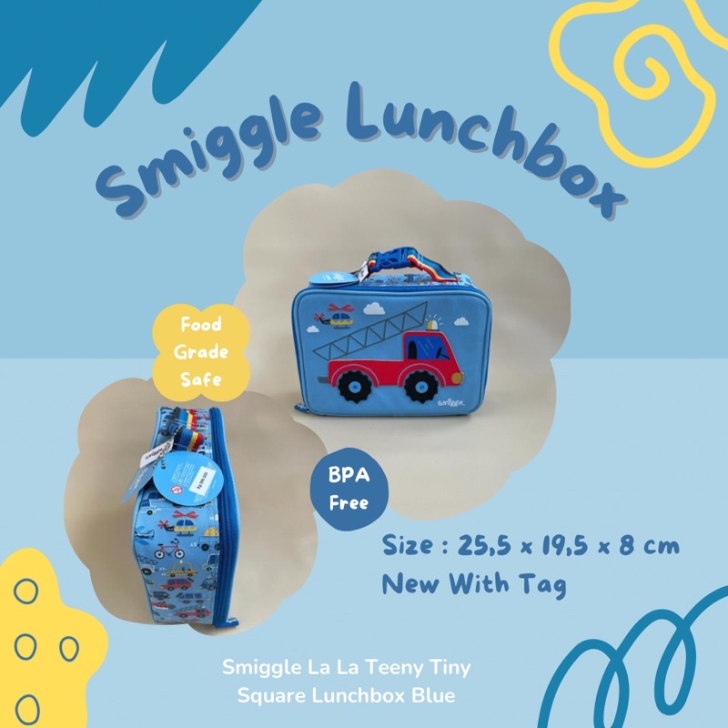 TAS BEKAL ANAK SMIGGLE LA LA TEENY TINY SQUARE LUNCHBOX BLUE