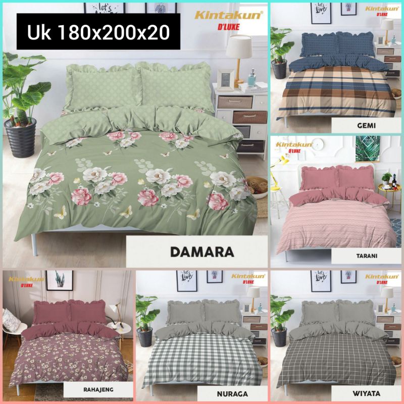 satu set Bedcover Kintakun Dluxe UK 180x200 Karet  / Bed Cover Dluxe Kintakun