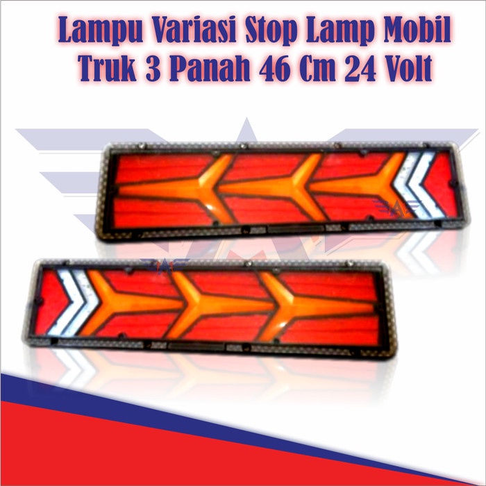 Lampu Variasi Stop Lamp Mobil Truk 3 Panah 46 Cm 24 Volt - 24 Volt