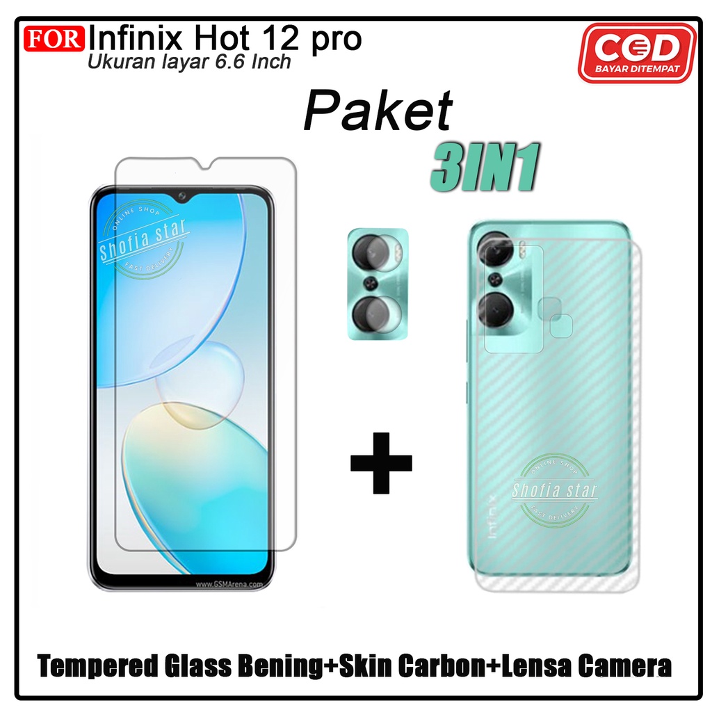 PAKET 3IN1 Tempered Glass Infinix Hot 12 Pro Anti Glare Full Layar Protect Camera