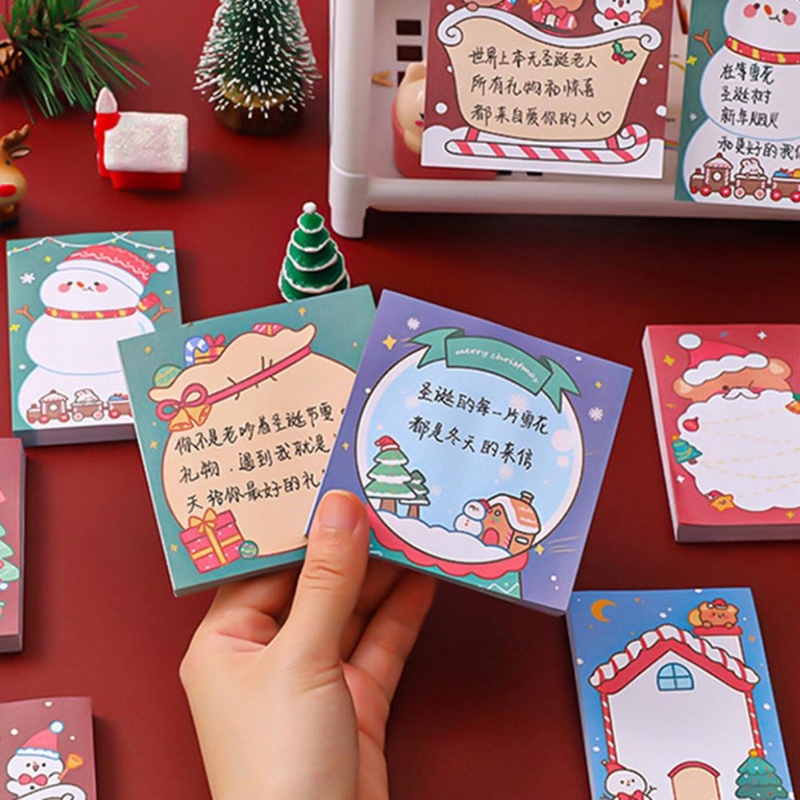 50 Lembar Stiker Memo Pad Motif Natal Untuk Dekorasi Kantor / Sekolah