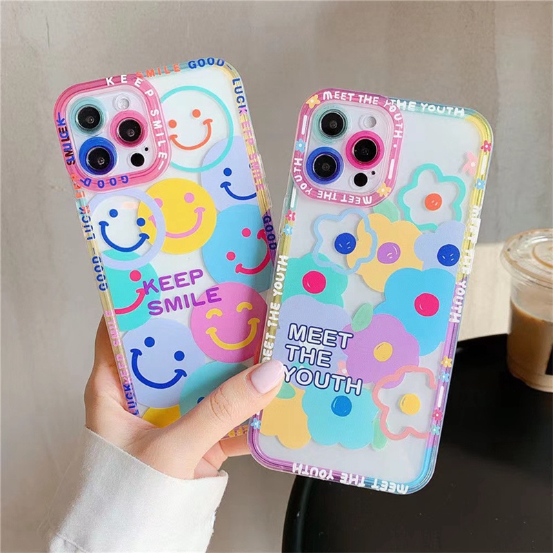 Casing for iPhone 14 13 12 11 Pro Max SE 2020 XR X XS Max iPhone 7 8 6 6s Plus 7P 8P SE 2020 Small fresh Flower Phone Case Transparent Soft Silicone Four Corners Anti-fall Protection Back Cover