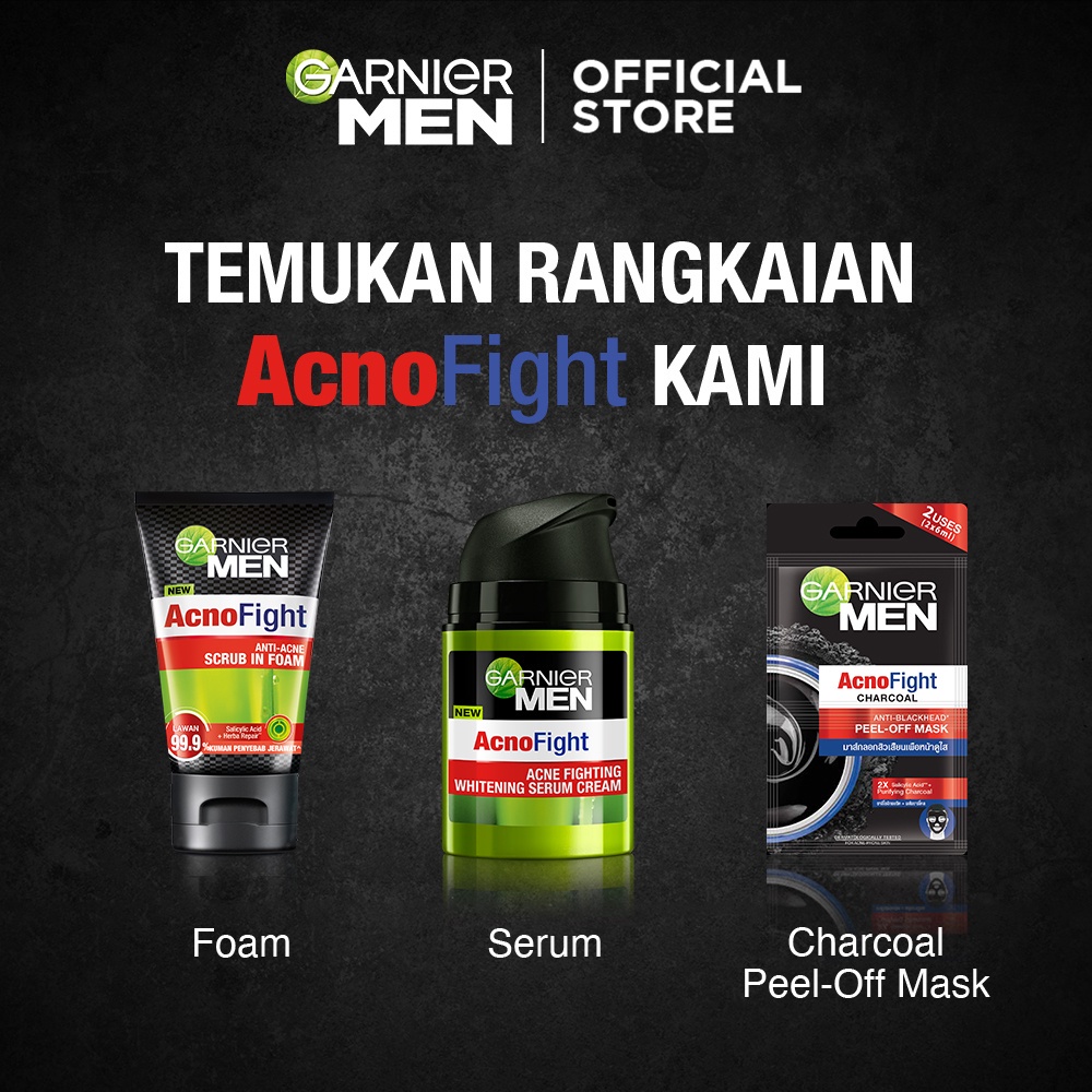 GARNIER MEN ACNO FIGHT [ 100 ML ] SCRUB IN FOAM ANTI-ACNE CLEANSER SABUN CUCI MUKA / PEMBERSIH WAJAH PRIA / FACIAL WASH ( UNTUK WAJAH BEBAS JERAWAT )