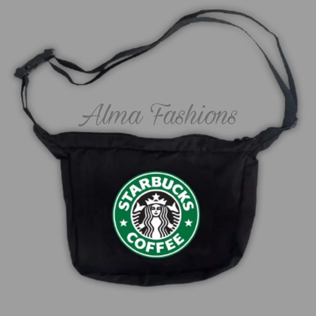 Tas Selempang / Slingbag Pria Dan Wanita Anti Air Semi Canvas - STARBUCKS