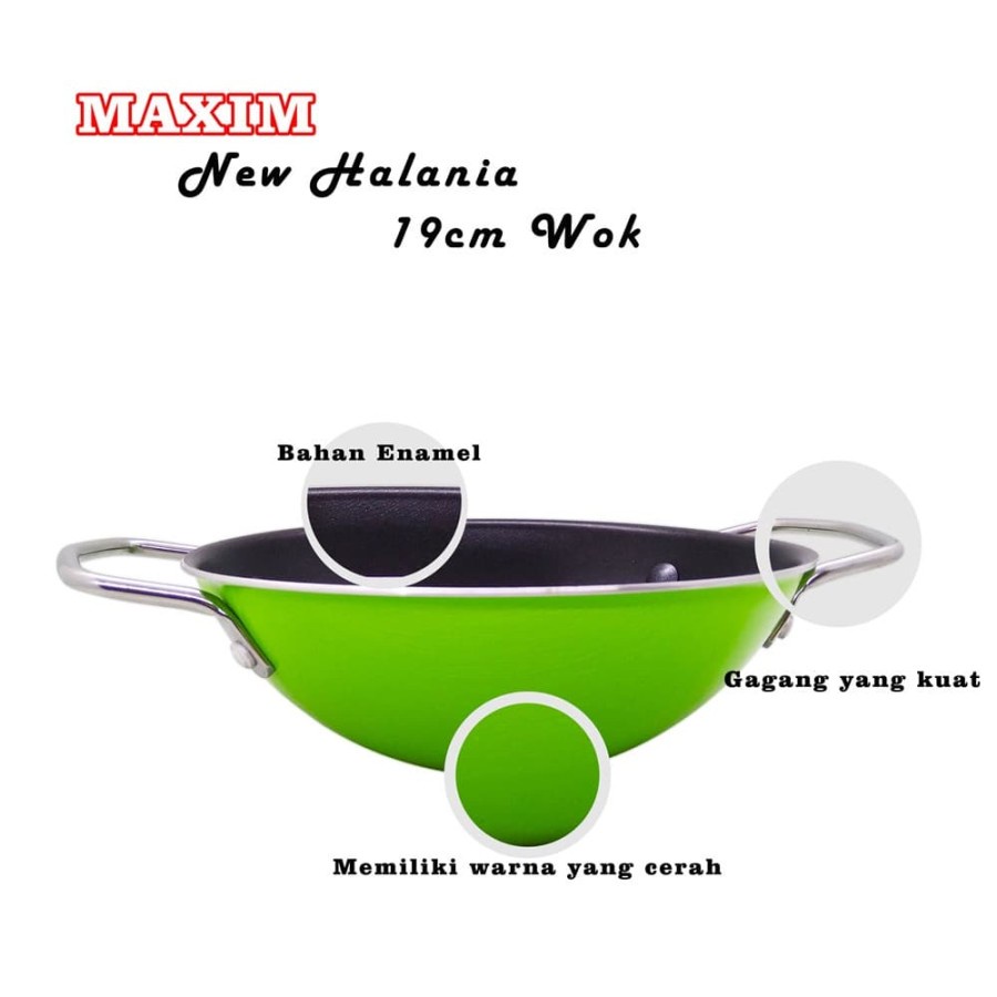 wajan Maxim New Halania Mie Wok 19 cm + Piring Kaca